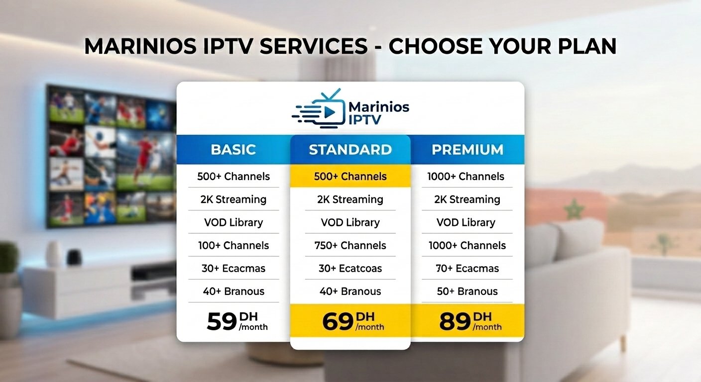 Marinios IPTV in numbers: 25,000+ live channels, 100,000+ VOD titles, 99% uptime, 4K quality, 24/7 support, 8+ device types